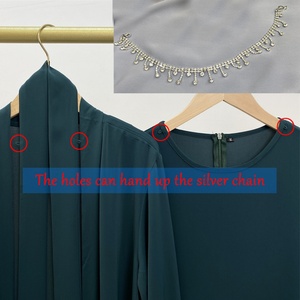 Nida Solid Color Two Pieces Abaya <b>Set</b> With Silver Diamond Chain and Sleeveless Inner Dress for Ramadan Muslim Women 2006+6595 - Product Image 3