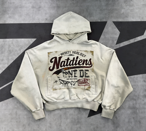 Sweat à capuche rétro délavé à épaules tombantes en coton, effet soleil éclairé, streetwear déchiré coupe ample pour homme - Product Image 1