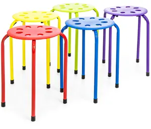 Round Plastic Seat Backless Steel Stackable Stools (Multicolor)