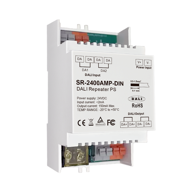 Sunricher DALI DIN Rail Signal Repeater Amplify Extend Signal Distance to 600 Meters Built-in 150mA DALI Power SR-2400AMP-DIN