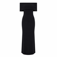 Robe longue côtelée noire personnalisée pour femme, coupe ajustée, épaules dénudées, manches courtes, OEM ODM