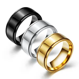 新款时尚不锈钢戒指高品质黑色金色银色婚礼订婚磨砂戒指