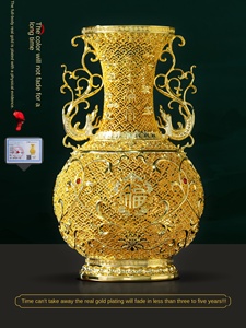 Vaso Feng Shui in Ottone Placcato Oro, Artigianato Intangibile del Patrimonio Culturale, Ornamento per Soggiorno e Ufficio - Product Image 5