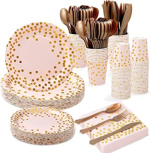 <span class=keywords><strong>Vaisselle</strong></span> florale <span class=keywords><strong>jetable</strong></span> en <span class=keywords><strong>or</strong></span> <span class=keywords><strong>rose</strong></span> comprenant des assiettes, tasses et serviettes de table Fournitures de fête <span class=keywords><strong>Vaisselle</strong></span> en gros - Product Image 4