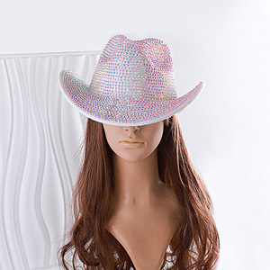 หมวกคาวบอยประดับเพชร AB สีสันสดใส หมวกทรงสูงทำจากผ้าสักหลาด สำหรับการแสดงบนเวที - Product Image 2