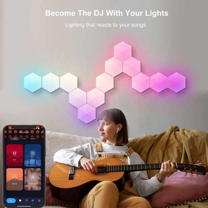 Moderno Tuya Smart WiFi Panel montado en la pared RGB Hexagonal LED luz Sensor táctil atmósfera lámpara de noche para decoración de interiores