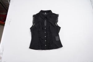 Elegante Blusa Casual de Cuello Alto Transpirable de Chifón Tejido con Spandex/Poliéster, Estampado Digital y Recortes Transparentes de Color Liso - Product Image 2