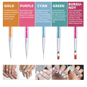 Professional Nail Liner Tools Nail Art Brushes Double Ended Brush And Dotting Tool Kit Elegant Nail Pen Set With Shiny Handles