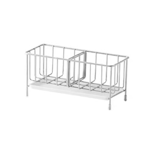 Estante de cocina doble moderno ajustable de acero inoxidable sin perforaciones para encimera, escurridor de esponjas, estante multifuncional para condimentos y trapos - Product Image 1