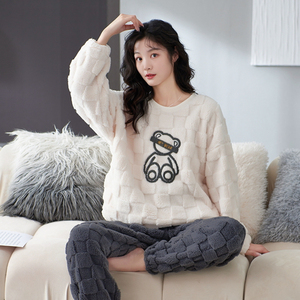 Pantalones <span class=keywords><strong>de</strong></span> manga larga Jacquard <span class=keywords><strong>de</strong></span> felpa <span class=keywords><strong>de</strong></span> invierno para parejas, <span class=keywords><strong>pijama</strong></span> grueso con forro polar <span class=keywords><strong>de</strong></span> dibujos animados para hombres y mujeres, traje <span class=keywords><strong>de</strong></span> dos piezas - Product Image 6
