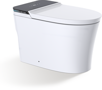 WC intelligent à poser au sol avec capteur de pied pour ouverture automatique du couvercle, siège chauffant, buse antibactérienne, télécommande, affichage numérique et chasse d'eau par siphon