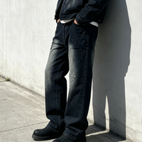 Jeans pour homme à taille haute et coupe droite, brodés sur mesure, avec un design respirant et léger, en denim noir