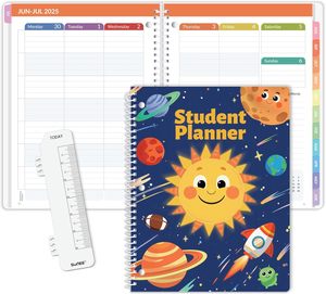 Planificador Escolar para Estudiantes de Primaria, Julio 2026 - Junio 2026, Agenda Escolar, Libro de Planificación A4, Espiral, Horarios Semanales y Mensuales, Perforado con 3 Orificios, Marcador - Product Image 1