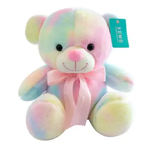 Ruunjoy dasi Beruang pelangi, warna-warni warna macaron, boneka hewan boneka tokoh mewah, mainan boneka hewan