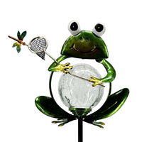 Lampe solaire étanche en métal en forme de grenouille avec globe en verre craquelé, LED, pour jardin, cour, allée extérieure