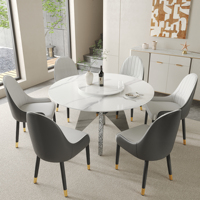 Voxhome Ensemble table et chaise de salle à manger ronde moderne pouvant être tournée en métal noir avec plateau en marbre pour meubles de maison