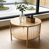Mesa de Centro Circular Combohome, Mesa Auxiliar para Sala de Estar con Acabado en Carbón, Mesa Lateral para Sofá con Ratán Natural