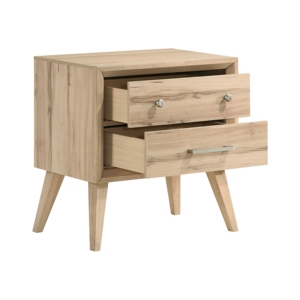Comodino in Stile Classico con 2 Cassetti, Finitura in Rovere Naturale, Arredamento Camera da Letto in Legno, Design Moderno Mid-Century - Product Image 4