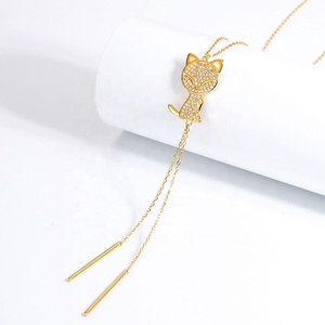 2019 nuevo diseño de esmalte negro pave CZ Diamante de oro de plata esterlina gato collar de lazo - Product Image 2