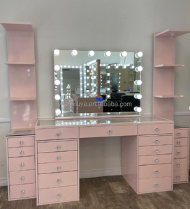 Modern pembe yatak odası Vanity işıklı elmas ayna ve çıkarılabilir özelliği ile ayarlanabilir MDF soyunma tablo - Product Image 2
