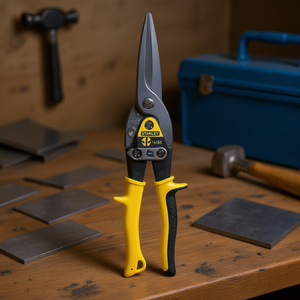 Stanley Industrial Grade <b>Long</b> Nose <b>Shears</b> 14-566 Carbon Steel Cutting Aviation Snips with Soft Grip Plastic <b>Handles</b> Yellow - Product Image 3