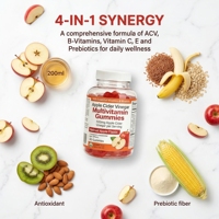 Bonbons gélifiés multivitaminés au vinaigre de cidre de pomme, sans sucre ajouté, en bouteille, sans goût de vinaigre, sans irritation gastrique