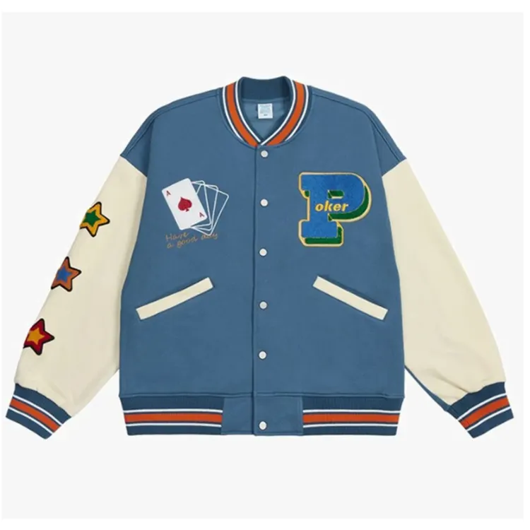 DiZNEW Custom Varsity/letterman Jackets Men Patchwork Embroidered Blue And White Street Baseball Jacket Plus Size Men Jacket