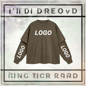 เสื้อยืดแขนยาวผู้ชายทรงหลวมแบบถักสองชั้น สไตล์ดิสเทรส รับผลิตจำนวนมาก พิมพ์ลาย DTG พร้อมสกรีนโลโก้ตามสั่ง - Product Image 3