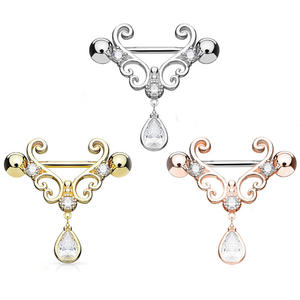<span class=keywords><strong>Piercing</strong></span> de pezón de circonia cúbica para mujer, barra de acero inoxidable, joyería para el pecho, 14G, cristal de imitación transparente <span class=keywords><strong>en</strong></span> forma de lágrima, anillos para pezones colgantes - Product Image 1