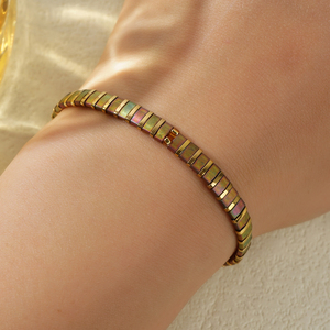 Bracelet extensible Resoul en perles Tila carrées plates plaquées or, fait main, avec dalles de verre émaillé, empilable, style bohème, <span class=keywords><strong>bijoux</strong></span> pour femme - Product Image 4