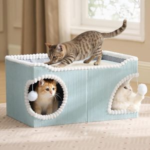 Lit pour <span class=keywords><strong>chat</strong></span> pliable extra large 2-<span class=keywords><strong>en</strong></span>-1, luxueuse grotte cachée pour <span class=keywords><strong>chat</strong></span> avec griffoir et boule moelleuse, multifonctionnel pour <span class=keywords><strong>appartement</strong></span> intérieur - Product Image 3