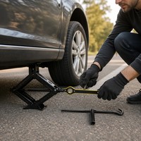 Cric ciseaux portable 2 tonnes (4409 lb) à manivelle pour voiture, kit de réparation d'urgence des pneus avec clé à écrous pour berline, SUV, MPV