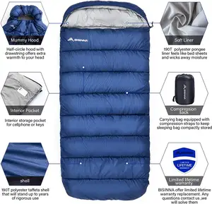 Saco de dormir NPOT 3-4 estaciones saco de dormir cálido individual ancho grande de talla grande impermeable ligero para Camping senderismo mochilero