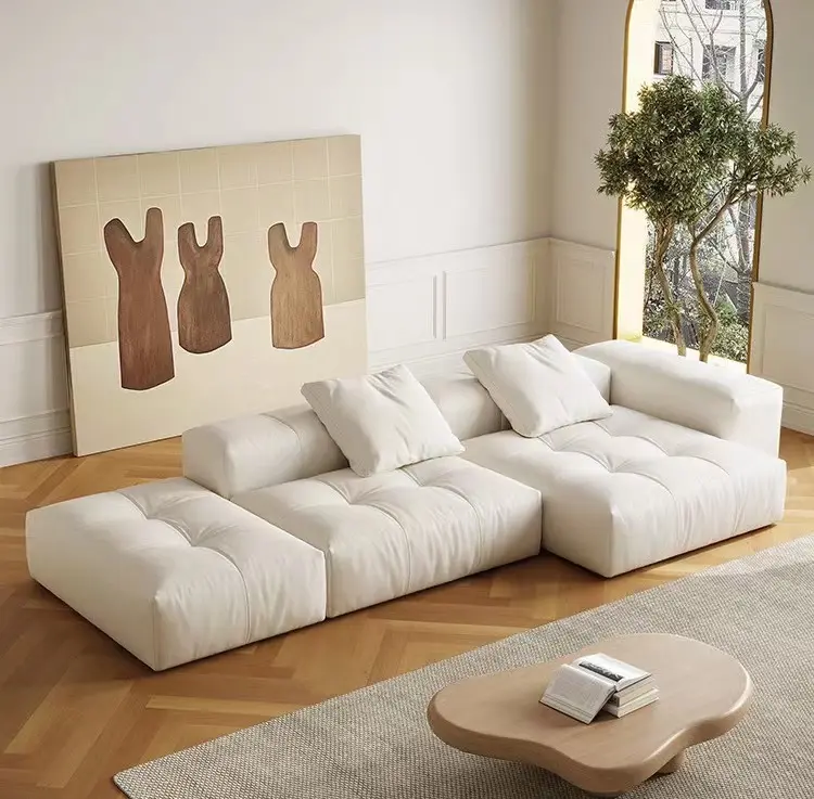 ATUNUS Nordic Big Square Soft White Recliner 4 Seater Sofa Set Furniture OEM Modular Sectional Couch Living Room Fabric Sofa