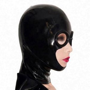 Capuche en latex naturel Couvre-chef sexy en latex pour <span class=keywords><strong>chambre</strong></span> à bout fermé avec fermeture à glissière Capuchon Bouche ouverte et yeux blancs - Product Image 1