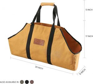 Sac de transport pour bûches en toile cirée robuste de 16 oz avec poignées de transport en bois pour une utilisation en extérieur, échantillon gratuit - Product Image 3