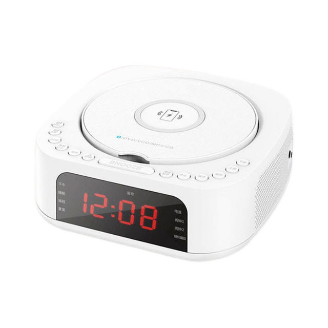 Wireless Charging DVD Player with BT FM Radio Alarm Clock & USB MP3 Playback for Home Learning & Portable Use Black