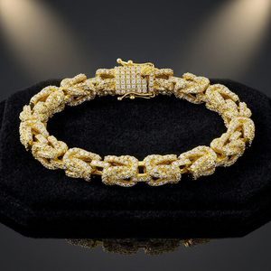 Luxury Men's <b>Solid</b> Gold Chain <b>Bracelet</b> Round Diamond Micro Pave Geometric Link Design Everyday Wear - Product Image 2