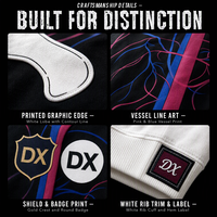 Sweat à capuche personnalisé blanc et noir 360 g/m² avec imprimé graphique abstrait, détails de lignes de dessin et bordure côtelée blanche – Streetwear OEM ODM