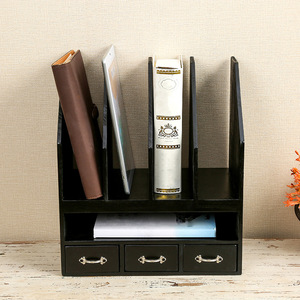Étagère de bureau en bois 35x31x18,5 cm noire, classeur à 3 niveaux avec tiroirs pour le rangement de documents - Product Image 4
