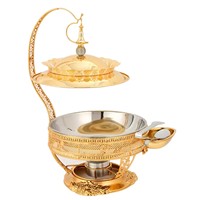 Plat de service chauffe-plat en acier inoxydable doré avec couvercle suspendu, capacité 8L, bordure en dentelle de luxe pour hôtels et restaurants