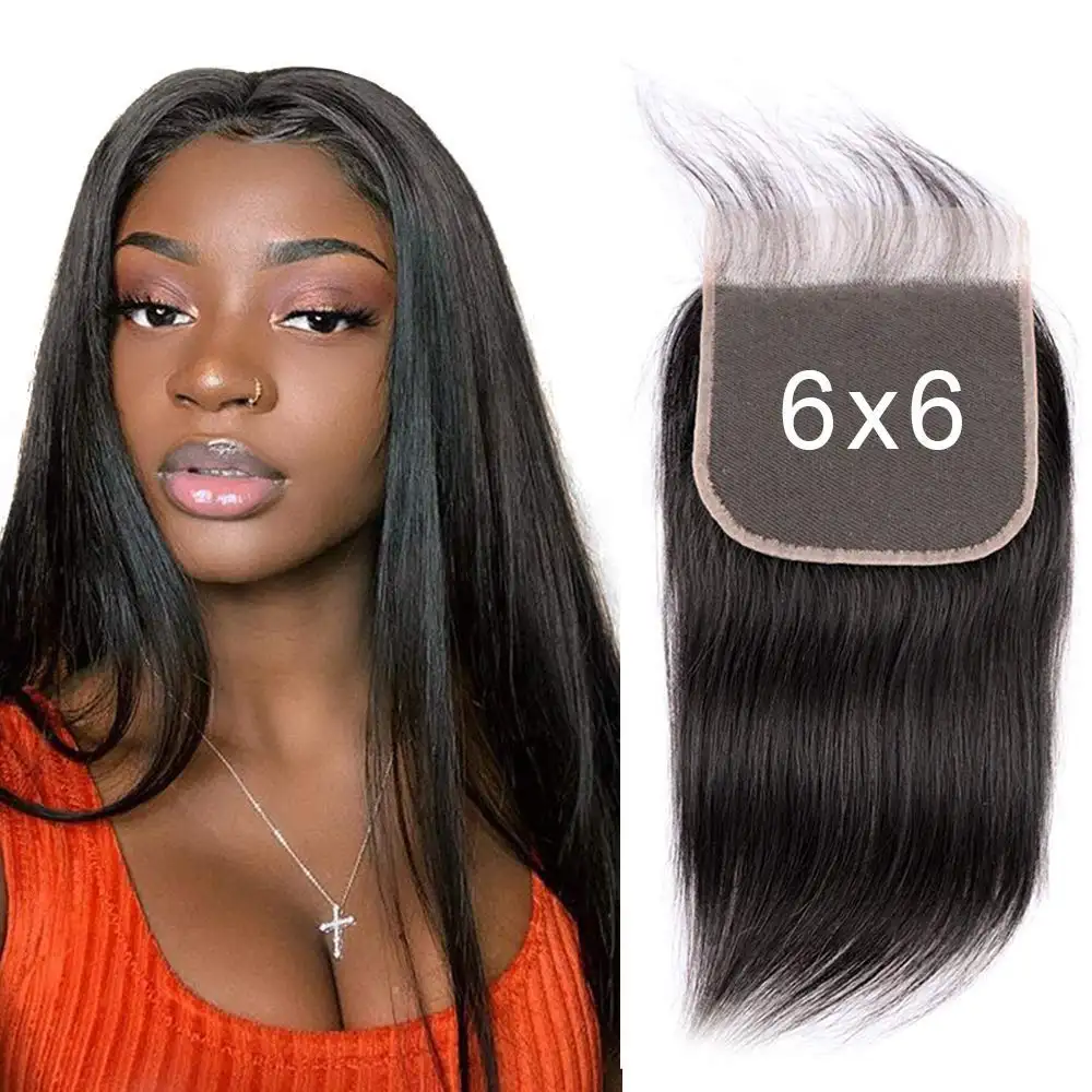 XuChang Kbeth Hair 6 × 6 Lace Closure 100% Brazilian Human Hair Swiss Lace Closure Straight Body Wave Human Hair Closure Natural C