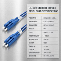 Kabel Patch LC/UPC Uniboot Duplex Single Mode Low Insertion Loss High Return Loss Panjang Kustom untuk Stasiun Basis 5G