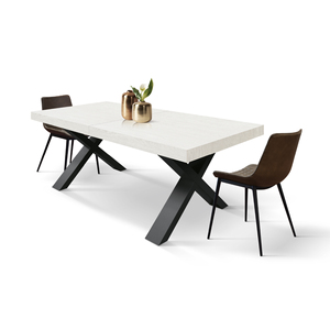โต๊ะรับประทานอาหารไม้แอชสีขาวแบบขยายได้ 180x90 ซม. ฐาน MDF สำหรับใช้ภายใน - Product Image 3