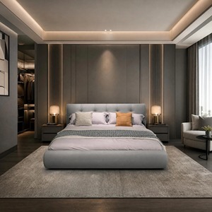 Grey Genuine Leather Upholstered <b>Bed</b> with Tufted Headboard and Rounded Wraparound Base <b>Bed</b> <b>Frame</b> for Modern Bedroom - Product Image 1