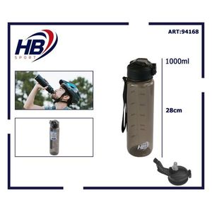 Transparent <b>Black</b> 1000ml Sports <b>Water</b> <b>Bottle</b> with Shockproof Feature - Product Image 1