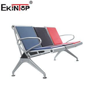 Silla de espera Ekintop de 3 plazas, banco de metal para exteriores con reposabrazos para estaciones y parques - Product Image 2