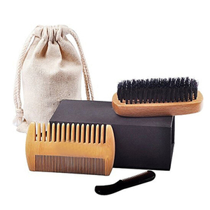Ensemble de peignes à barbe et <span class=keywords><strong>moustache</strong></span> en poils de sanglier avec manche en bois, brosse à cheveux, outil de rasage <span class=keywords><strong>pour</strong></span> homme, coffret cadeau - Product Image 4