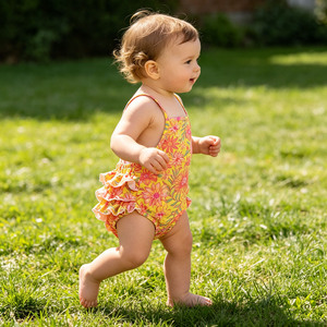 Combinaison à volants sans manches en coton imprimé pour bébés filles, avec boutons-pression, pour nourrissons et tout-petits, modèle Ga-8 Stock FANCY MONKEY - Product Image 5