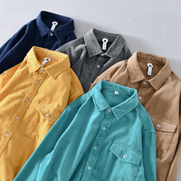 Chemise-veste en velours côtelé respirant 100 % coton pour homme, style japonais rétro, manches longues, couleur unie, décontractée, avec poche à rabat